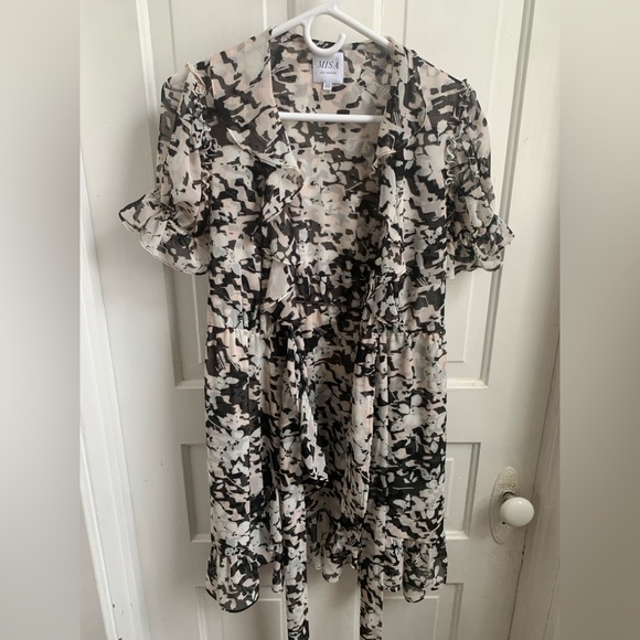 Misa Los Angeles Everly Ruffle Wrap Dress Black & White XS - Picture 6 of 6